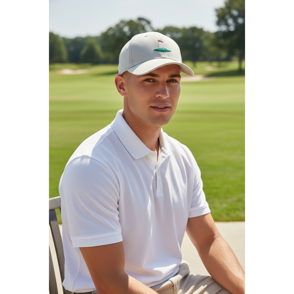 Athletic Works Mens Golf Ball Flag Embroidered Baseball Cap Hat Gray One Size